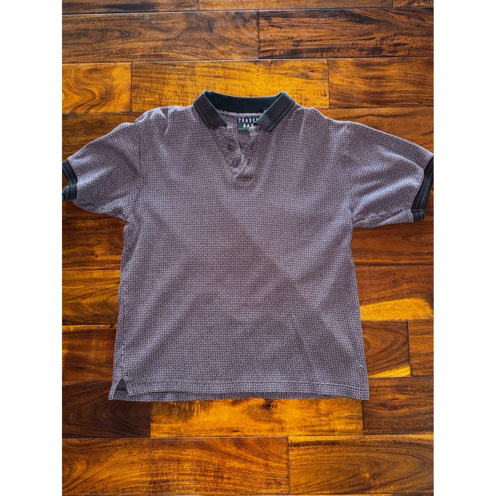 Trader Bay Vintage Polo Shirt Mens Medium Burgundy Geometric Cotton Short Sleeve